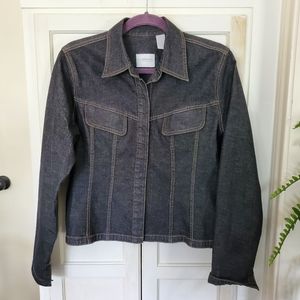 Liz Claiborne Lizwear Jeans Black Denim Crop Jacket Snap Buttons